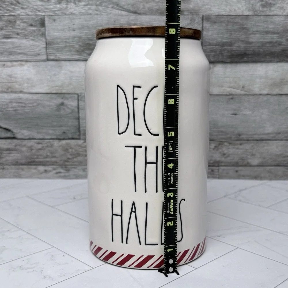Rae Dunn - Deck The Hall Ceramic Canisters w/ Wooden Lid - Artisan Coll. Magenta